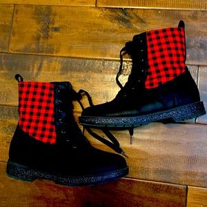 Girls red plaid boots